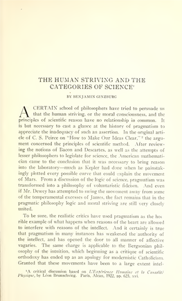 The Human Striving and the Categories of Science