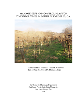 Management and Control Plan for Zinfandel Vines in South Paso Robles, Ca