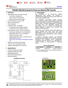 TPS23861 IEEE 802.3At Quad Port Power-Over-Ethernet PSE