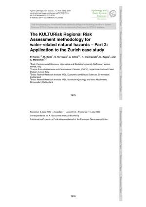 The Kulturisk Regional Risk Assessment Methodology for Water-Related Natural Hazards – Partapplication 2: to the Zurich Case Study P
