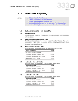 DMM 333 First-Class Mail Rates and Eligibility for Discount Flats