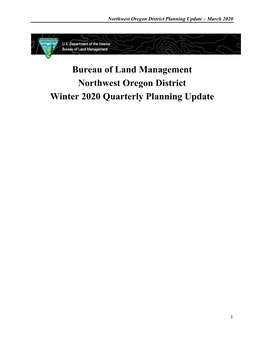 Northwest Oregon District March 2020 Quarterly Planning Update