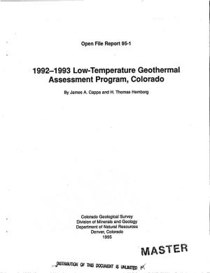 1992-1 993 Low-Temperature Geothermal Assessment Program, Colorado