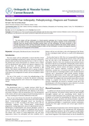 Rotator Cuff Tear Arthropathy: Pathophysiology, Diagnosis And