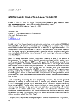 Homosexuality and Psychological Wholeness