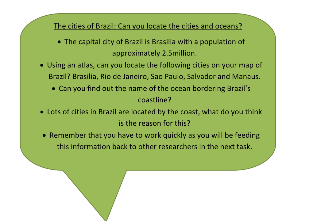 The Cities of Brazil: Can You Locate the Cities and Oceans?  the Capital City of Brazil Is Brasilia with a Population of Approximately 2.5Million