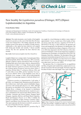 New Locality for Lepidosiren Paradoxa (Fitzinger, 1837)(Dipnoi