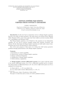 Monge-Amp`Ere Equations Viewed from Contact