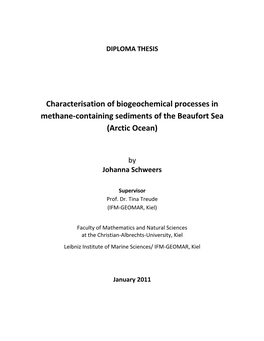 Characterisation of Biogeochemical Processes in Methane-Containing Sediments of the Beaufort Sea (Arctic Ocean)