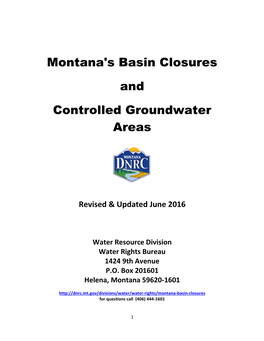 Montana's Basin Closures and Controlled Groundwater Areas