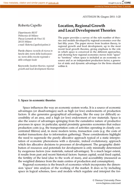 Location, Regional Growth and Local Development Theories