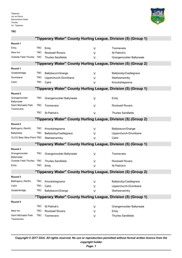 Tipperary Water County Hurling League Div 5 2017