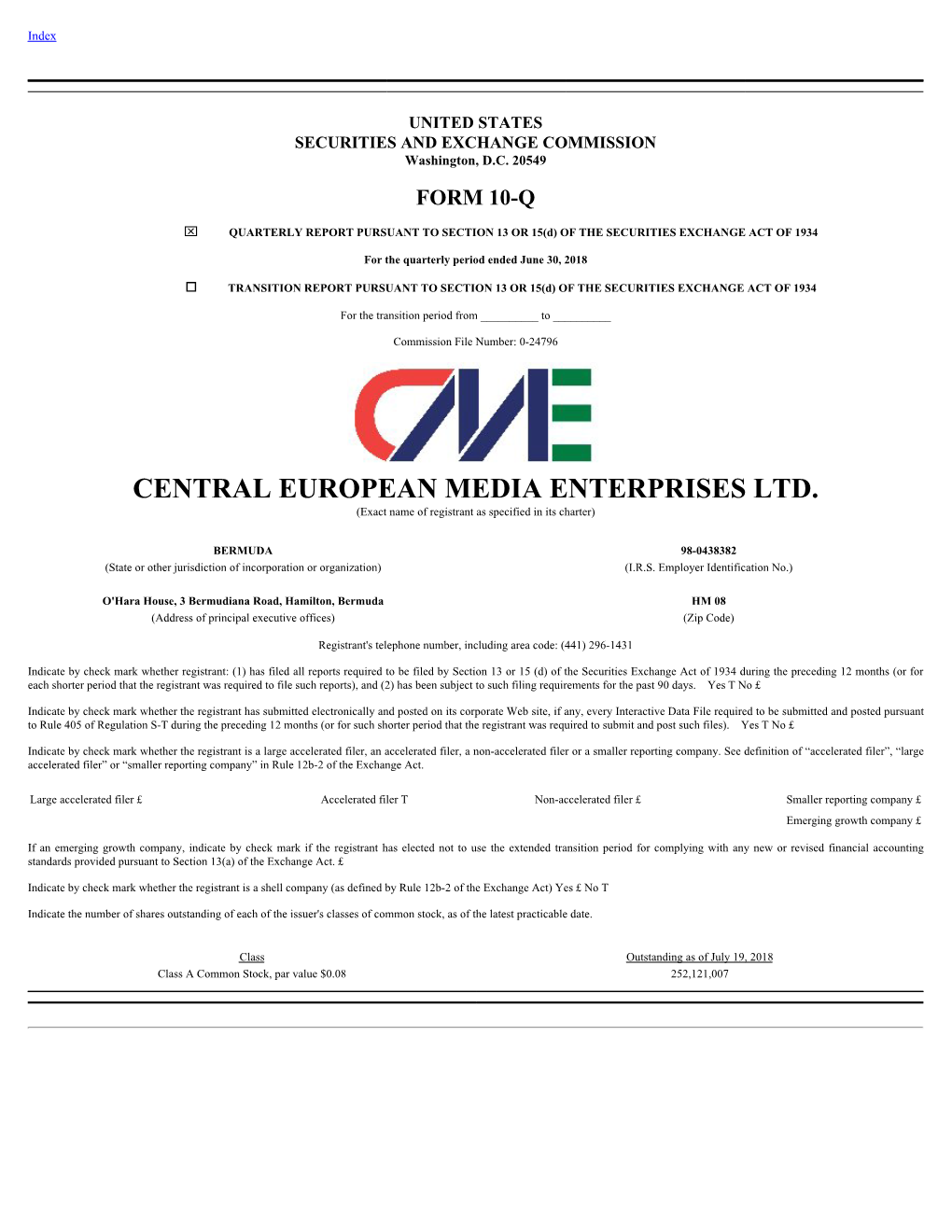 CENTRAL EUROPEAN MEDIA ENTERPRISES LTD. (Exact Name of Registrant As Specified in Its Charter)