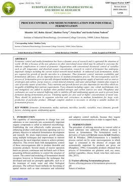 Process Control and Medium Formulation for Industrial Fermentation