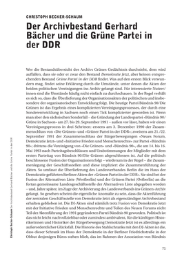 Der Archivbestand Gerhard Bächer Und Die Grüne Partei in Der