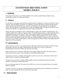 Eyewitness Identification Model Policy I