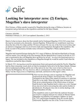 Looking for Interpreter Zero: (2) Enrique, Magellan's Slave