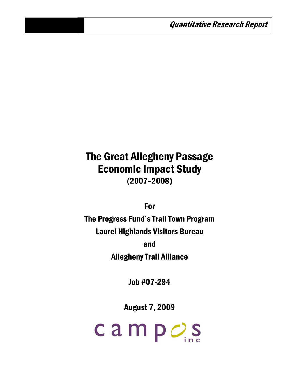 The Great Allegheny Passage Economic Impact Study (2007–2008)