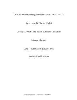 Paternal Imprinting in Rabbinic Texts