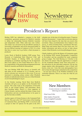 Birding NSW Newsletter Page 1 Birding Newsletter NSW Field Ornithologists Club Inc Nsw Issue 259 October 2013