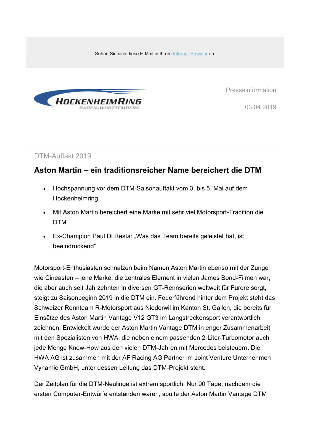 Aston Martin – Ein Traditionsreicher Name Bereichert Die DTM