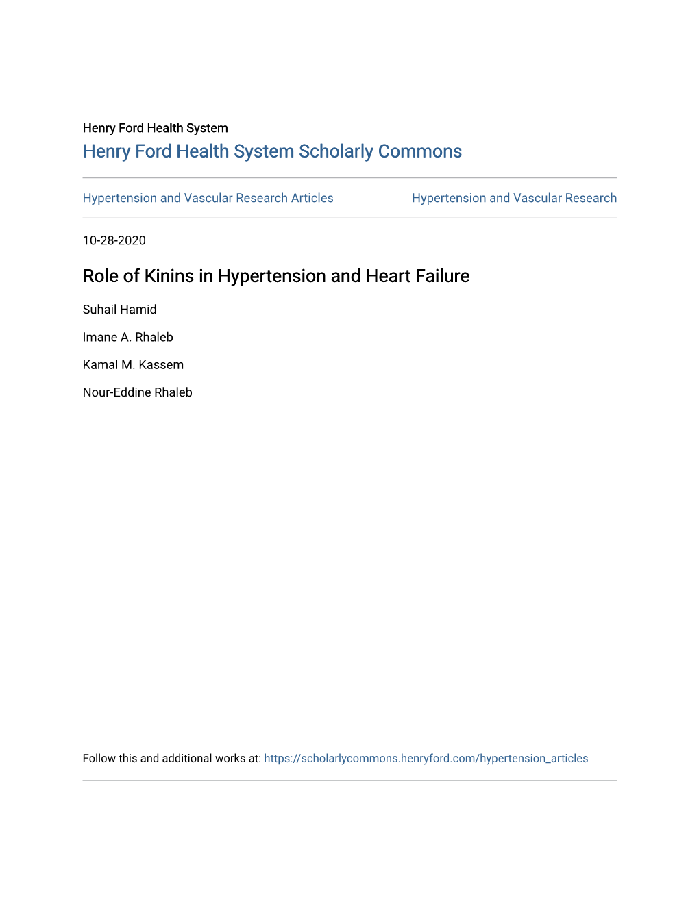 Role of Kinins in Hypertension and Heart Failure