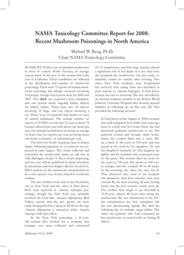 NAMA Toxicology Committee Report for 2008: Recent Mushroom Poisonings in North America