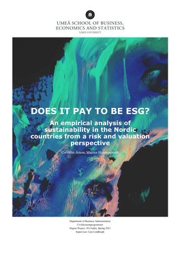 DOES IT PAY to BE ESG? an Empirical Analysis of Sustainability in the Nordic Countries from a Risk and Valuation Perspective