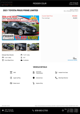 2021 Toyota Prius Prime Limited Vin: Jtdkamfp1m3173919