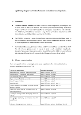 Legal Briefing: Range of Court Orders Available to Combat Child Sexual Exploitation