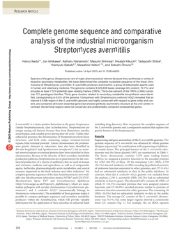 Complete Genome Sequence and Comparative Analysis of the Industrial Microorganism Streptomyces Avermitilis