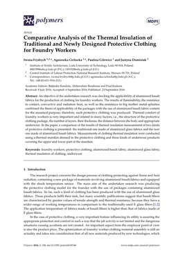 Comparative Analysis of the Thermal Insulation of Traditional and Newly Designed Protective Clothing for Foundry Workers