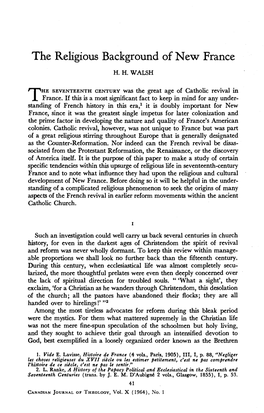 "The Religious Background of New France," Canadian Journal Of