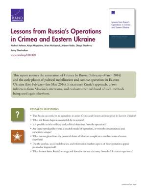 Lessons from Russia's Operations in Crimea and Eastern Ukraine