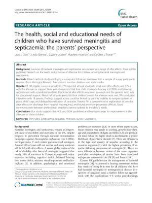 The Health, Social and Educational Needs of Children Who Have