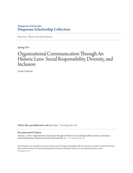 Organizational Communication Through an Historic Lens: Social Responsibility, Diversity, and Inclusion Linda Coleman