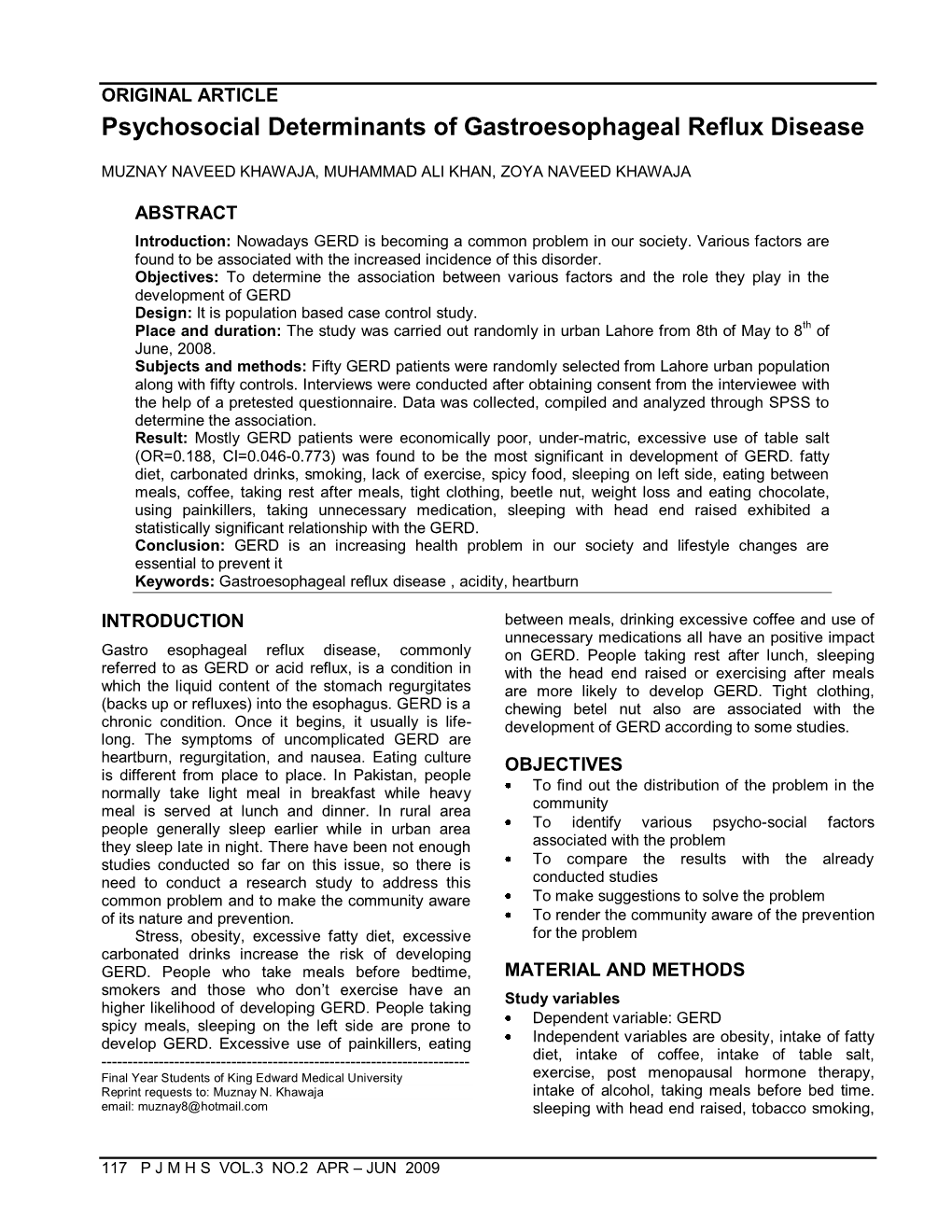 Psychosocial Determinants of Gastroesophageal Reflux Disease