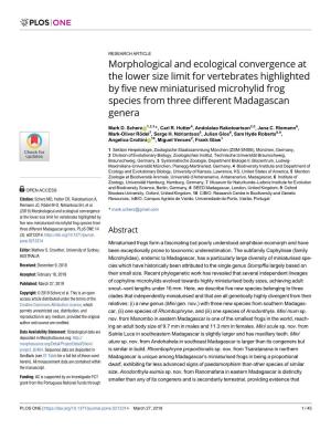 Morphological and Ecological Convergence at the Lower Size Limit for Vertebrates Highlighted by Five New Miniaturised Microhylid Frog Species from Three Different Madagascan Genera