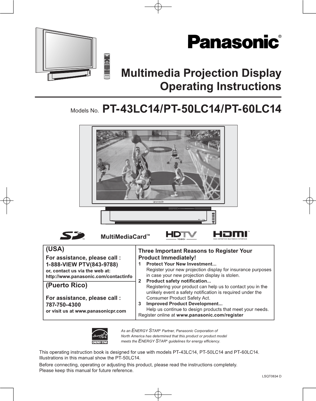 PT-43LC14/PT-50LC14/PT-60LC14 Multimedia Projection Display