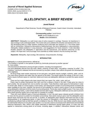Allelopathy; a Brief Review