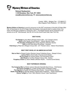 2012 Edgar Nominations