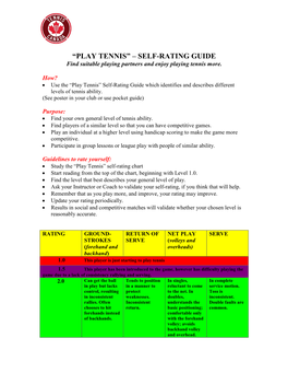 SELF-RATING GUIDE Find Suitable Playing Partners and Enjoy Playing Tennis More