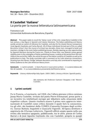 Il Castellet 'Italiano' La Porta Per La Nuova Letteratura Latinoamericana