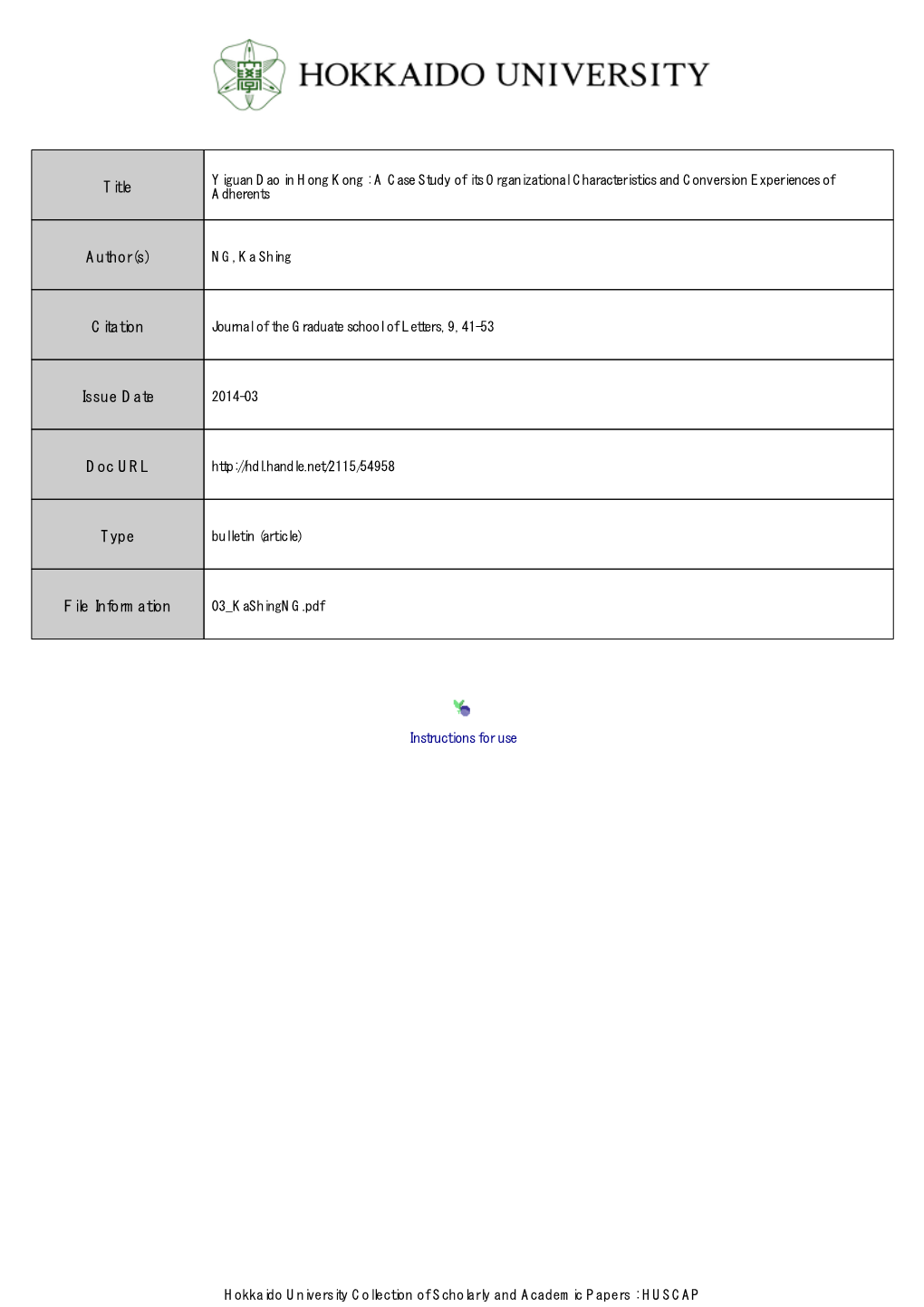 Yiguan Dao in Hong Kong : a Case Study of Its Organizational Characteristics and Conversion Experiences of Title Adherents