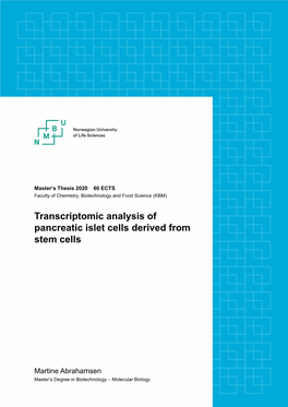 Transcriptomic Analysis of Pancreatic Islet Cells Derived from Stem Cells