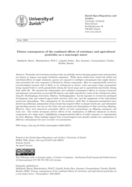 Fitness Consequences of the Combined Effects of Veterinary and Agricultural Pesticides on a Non-Target Insect Hayat Mahdjoub1, W