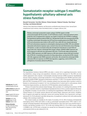 Somatostatin Receptor Subtype 5 Modifies Hypothalamic-Pituitary-Adrenal Axis Stress Function
