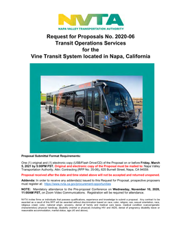 Request for Proposals No. 2020-06 Transit Operations Services for the Vine Transit System Located in Napa, California