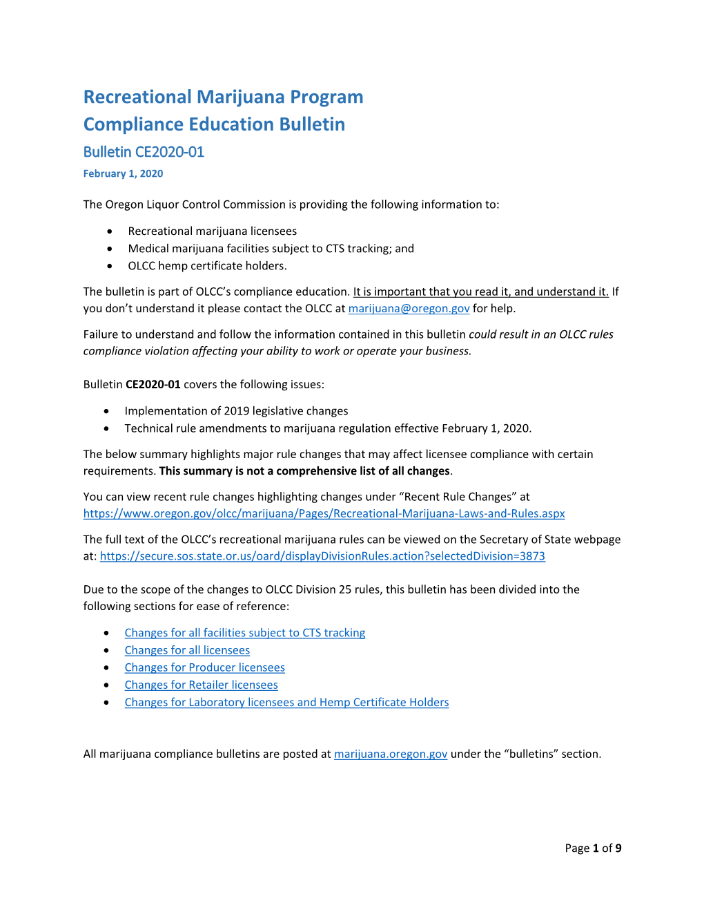 Bulletin CE2020-01 February 1, 2020