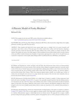 MTO 22.2: Cohn, a Platonic Model of Funky Rhythms
